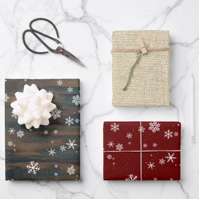 Feuille De Papier Cadeau Flammes de Noël Rustique Bois Rouge (Recto)