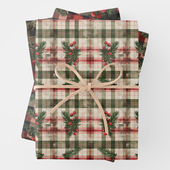 Feuille De Papier Cadeau Flannel Plaid cadeau de vacances hiver (En situation)