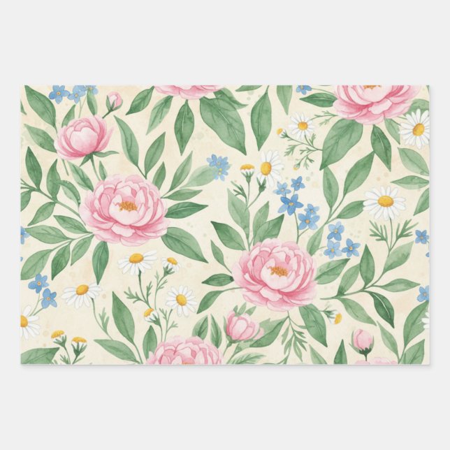 Feuille De Papier Cadeau Flat Wrap Classic Spring Floral Wrapping Sheets (Devant)