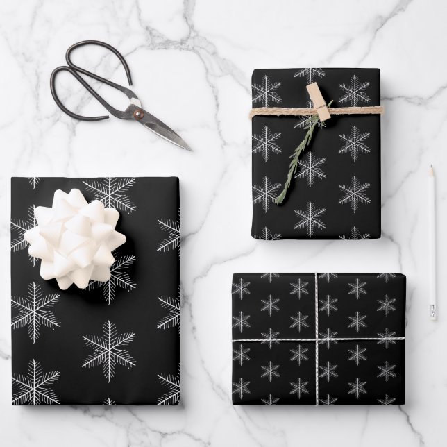 Feuille De Papier Cadeau Flèche De Neige Noire Et Blanc (Recto)