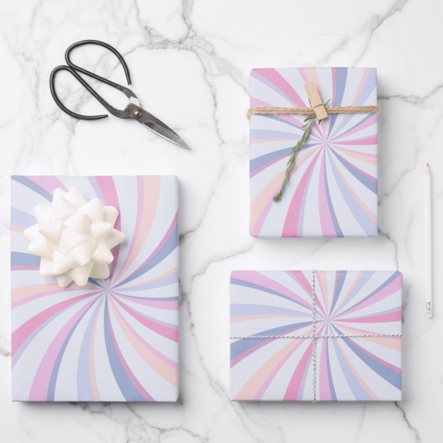 Feuille De Papier Cadeau Flèches bleu rose pêche (Recto)