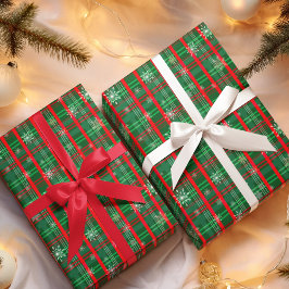 Feuille De Papier Cadeau Flèches de neige de Noël vert plaid