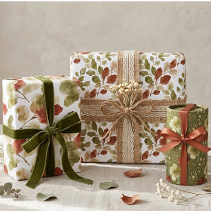 Feuille De Papier Cadeau Fleur botanique rouge verte luxuriante aquarelle T