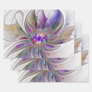 Feuille De Papier Cadeau Fleur d'art fractal abstrait énergique et coloré