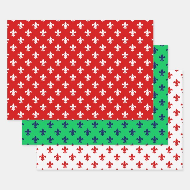 Feuille De Papier Cadeau Fleur de Lis do-it-yourself couleurs Motif et Arri (Lot)