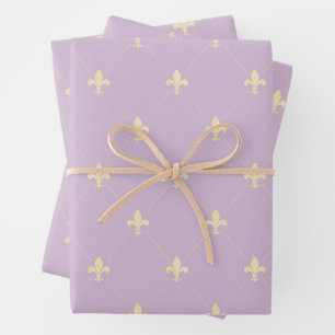 Feuille De Papier Cadeau Fleur-de-Lis d'or sur Lilac
