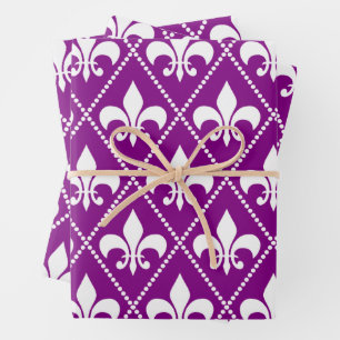 Feuille De Papier Cadeau Fleur de Lis violet profond