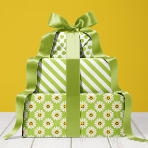 Feuille De Papier Cadeau Fleur de Pâquerette Rayures à pois
