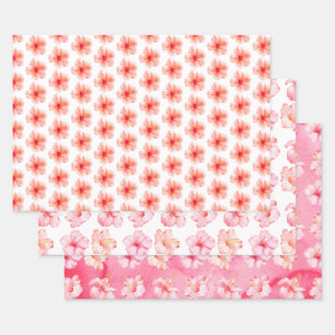 Feuille De Papier Cadeau Fleur d'Hibiscus de Pêche rose Tropical