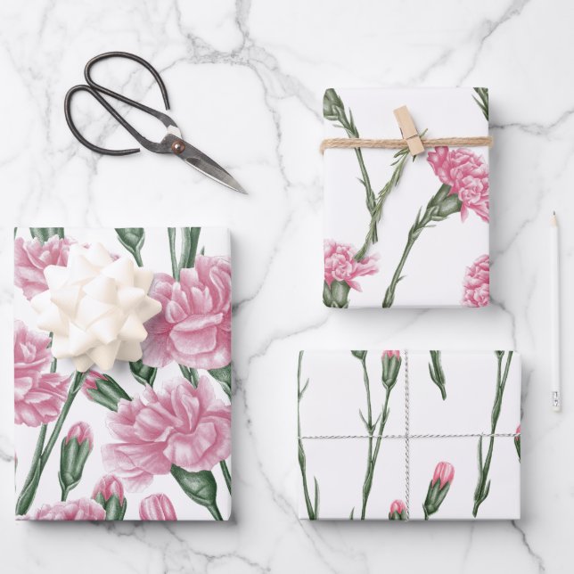 Feuille De Papier Cadeau Fleur d'oeillet sans fil (Recto)