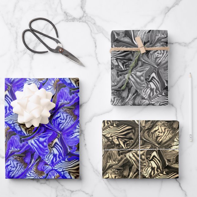 Feuille De Papier Cadeau Fleur Iris Violet / Abîmée / Carrelée / Filtres / (Recto)