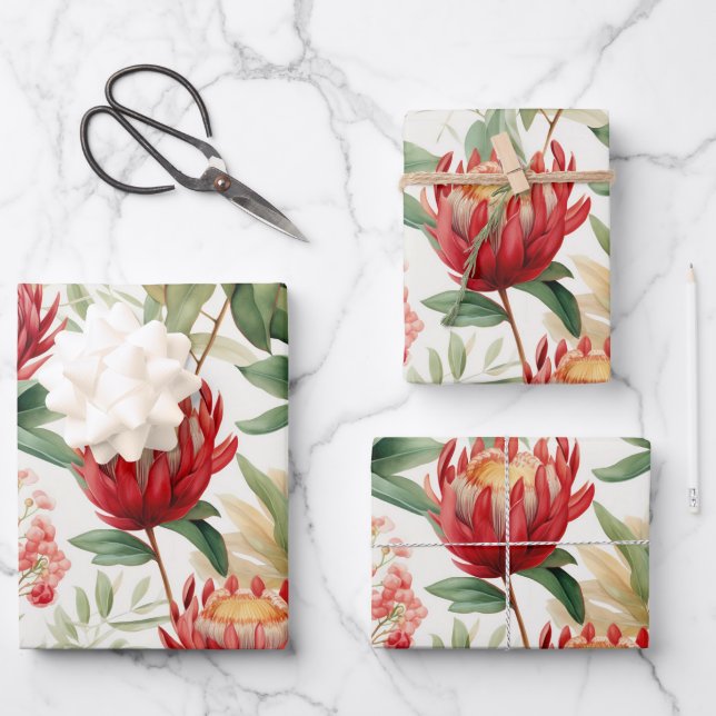 Feuille De Papier Cadeau Fleur Protea autochtone australienne II (Recto)