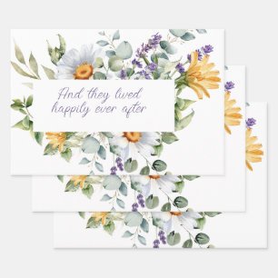 Feuille De Papier Cadeau Fleur sauvage Bouquet Aquarelle Fleurs Cadre