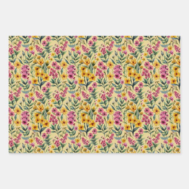 Feuille De Papier Cadeau Fleur sauvage rose (Devant)