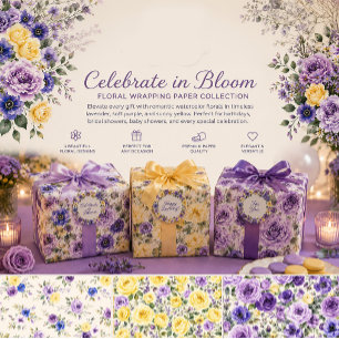 Feuille De Papier Cadeau Fleur violet jaune aquarelle Célébrer Bloom