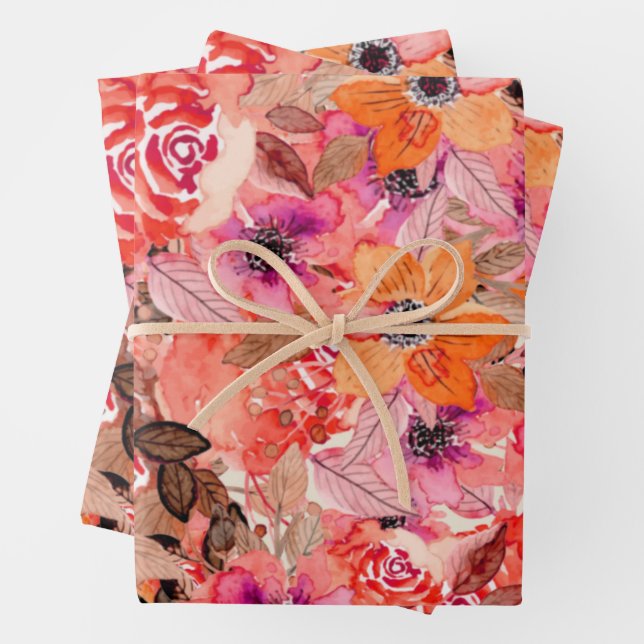 Feuille De Papier Cadeau Fleurs aquarelles (En situation)