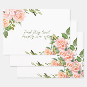 Feuille De Papier Cadeau Fleurs aquarelles Roses roses Cadre 