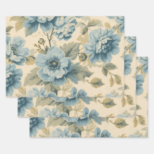Feuille De Papier Cadeau Fleurs bleues de style vintage botanique Nature