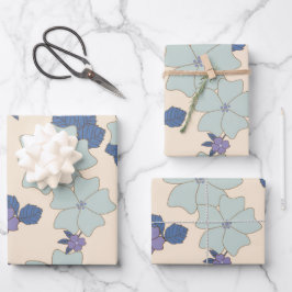 Feuille De Papier Cadeau Fleurs Bleues, Fleurs Violettes, Motif Floral