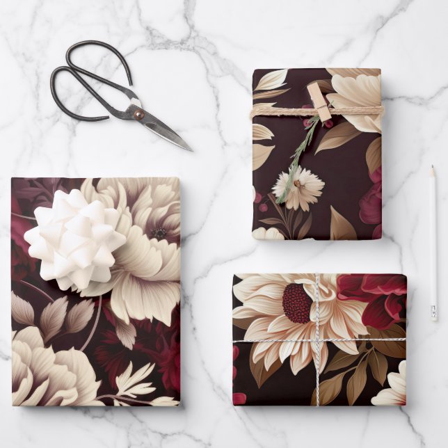 Feuille De Papier Cadeau Fleurs bourguignonnes (Recto)