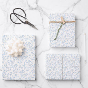 Feuille De Papier Cadeau Fleurs bruissantes Bleu poussiéreux - Neutre