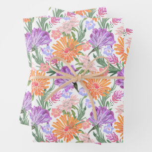 Feuille De Papier Cadeau Fleurs colorées chic 