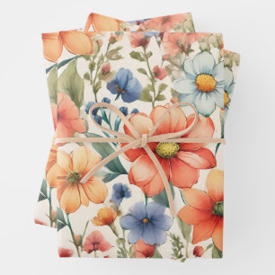Feuille De Papier Cadeau Fleurs d'aquarelle Abstraites pour n'importe quell