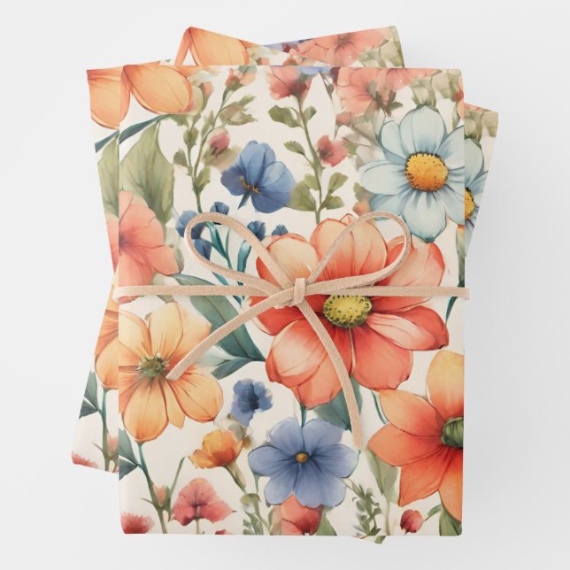 Feuille De Papier Cadeau Fleurs d'aquarelle Abstraites pour n'importe quell (En situation)
