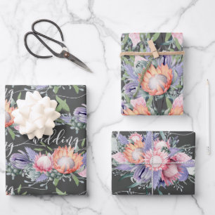 Feuille De Papier Cadeau Fleurs d'aquarelle Exotique Tropical King Protea