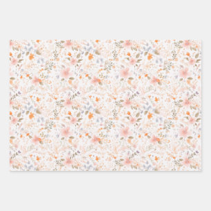 Feuille De Papier Cadeau Fleurs d'aquarelle pastel d'été
