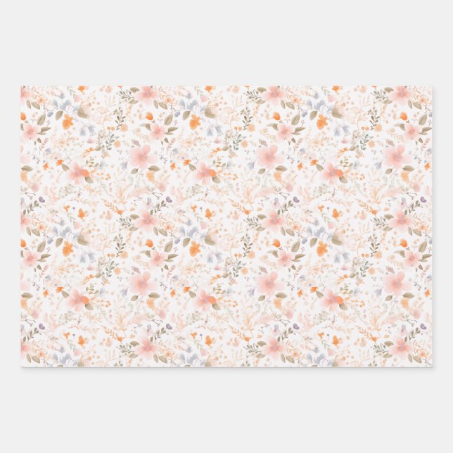 Feuille De Papier Cadeau Fleurs d'aquarelle pastel d'été (Devant)