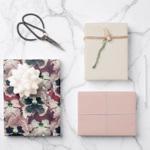 Feuille De Papier Cadeau Fleurs d'aquarelle rose, bordeaux