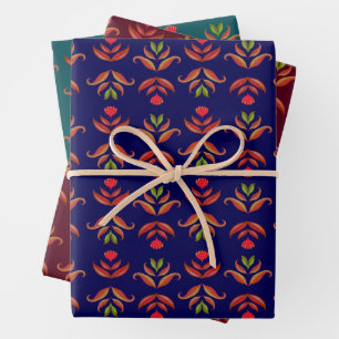 Feuille De Papier Cadeau Fleurs d'art folklorique vintages Chute cosy et ru