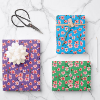 Feuille De Papier Cadeau Fleurs de cerisier Vert, Bleu, Arrière - plan pour