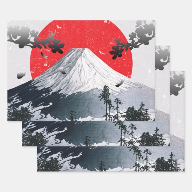 Feuille De Papier Cadeau Fleurs de cerisiers Mont Fuji Japon (Lot)