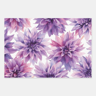 Feuille De Papier Cadeau Fleurs de dahlia violet aquarelle 