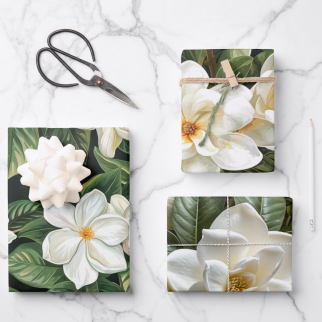 Feuille De Papier Cadeau Fleurs de gardène blanches (Recto)