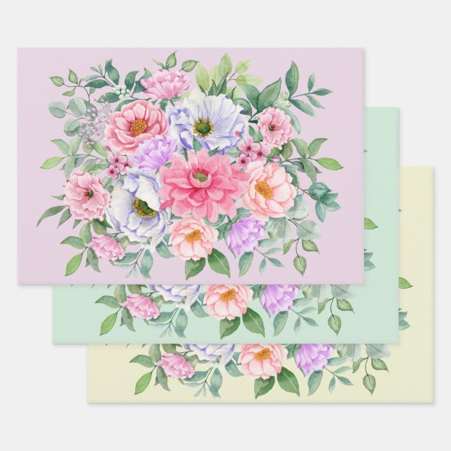 Feuille De Papier Cadeau Fleurs de Jardin d'été délicieuses (Lot)