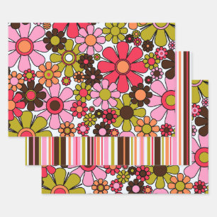 Feuille De Papier Cadeau Fleurs de Jardin Rétro Super 60s les années 70 mot
