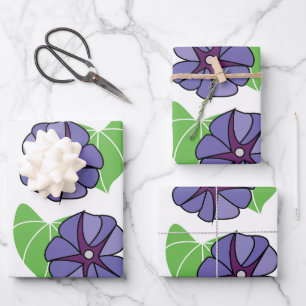 Feuille De Papier Cadeau Fleurs de Liseron Bleu Floral