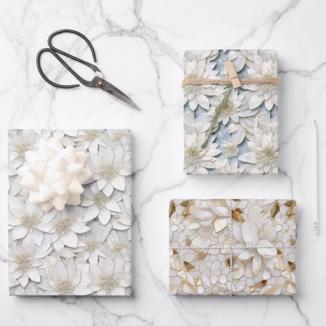 Feuille De Papier Cadeau Fleurs de lotus blanches (Recto)
