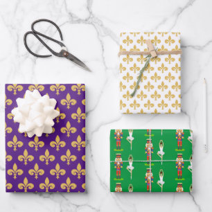 Feuille De Papier Cadeau Fleurs de lys dorées, Casse-Noisette et danseuse d