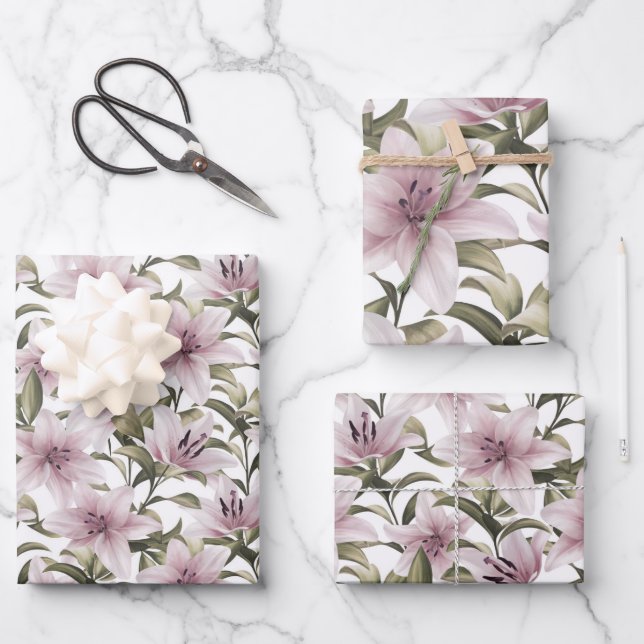 Feuille De Papier Cadeau Fleurs de lys. Modèle floral (Recto)