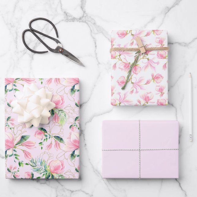 Feuille De Papier Cadeau Fleurs de magnolia rose Printemps Baby Shower (Recto)