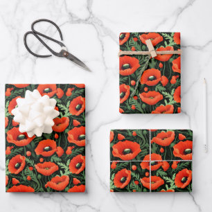 Feuille De Papier Cadeau Fleurs de pavot rouge Flore verdure Naissance