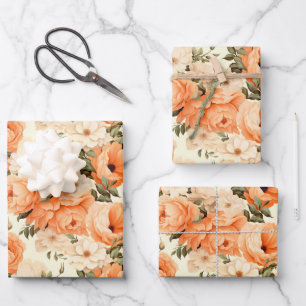 Feuille De Papier Cadeau Fleurs de pêche beige délicates