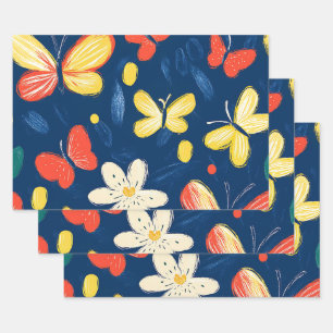 Feuille De Papier Cadeau Fleurs de rayonne et papillon