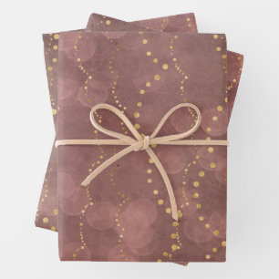 Feuille De Papier Cadeau Fleurs de rose Bokeh Lumières dorées Noël Vacances