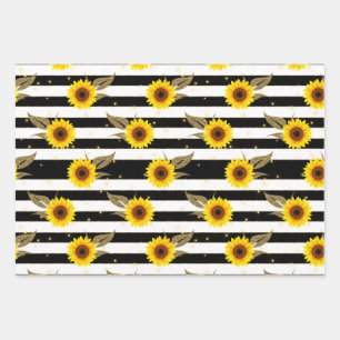 Feuille De Papier Cadeau Fleurs de soleil avec lignes horizontales noires e