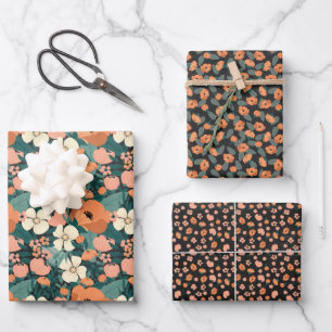 Feuille De Papier Cadeau Fleurs d'été orange
